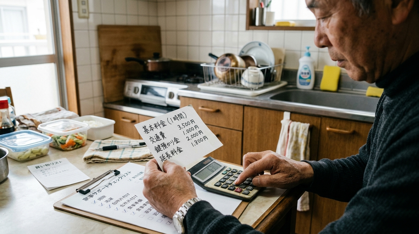 家事代行の基本料金以外にかかる交通費や鍵預かり代などの内訳図解