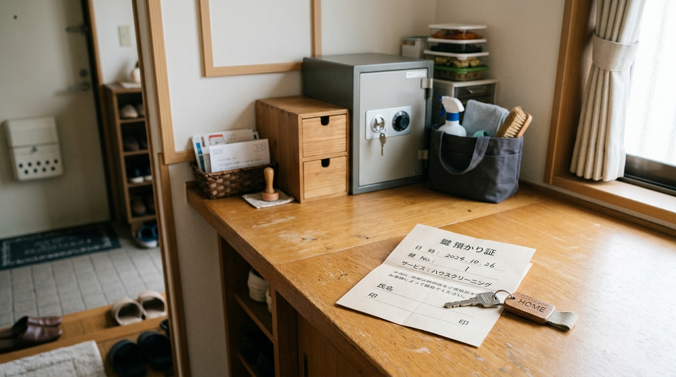 家事代行スタッフに預ける鍵と、室内で保管する貴重品の管理イメージ